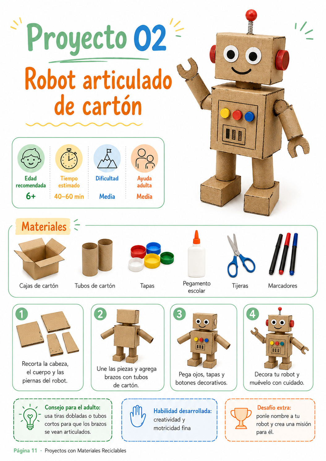 Proyecto reciclable 2: robot articulado de cartón